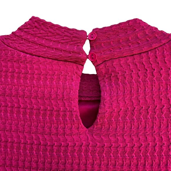 Calligraphie Waffle Textured Blouse XL Fuchsia Crinkle Hem Keyhole Button Back - Picture 3 of 10